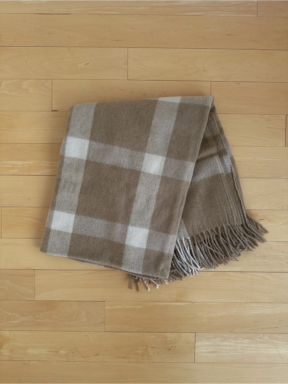 Ralph Lauren Plaid Fringe Throw in Cream and Tan